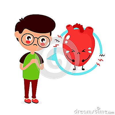 Sad sick young man with heart problem character Vector Illustration