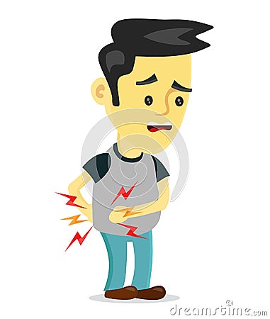 Sad sick young man with unhealthy liver Vector Illustration