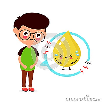 Sad sick young man with urine problem Vector Illustration