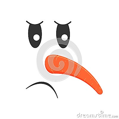 Sad snowman face with carrot nose. Snowman head with unhappy emotion. Winter holidays design. Vector cartoon Vector Illustration