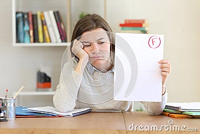 Sad student showing failed exam Stock Photo