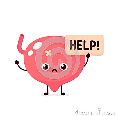 Sad suffering sick cute human bladder Vector Illustration