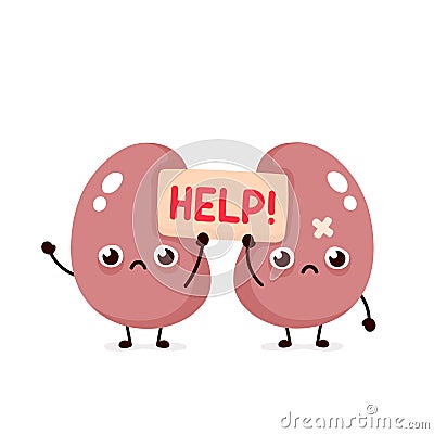 Sad suffering sick cute kidneys Vector Illustration