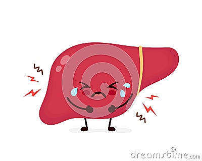 Sad suffering sick cute liver character Vector Illustration