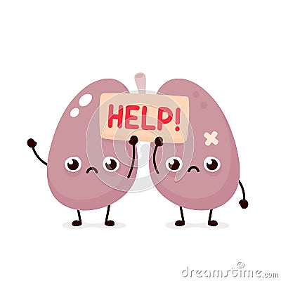 Sad suffering sick cute lungs asks Vector Illustration