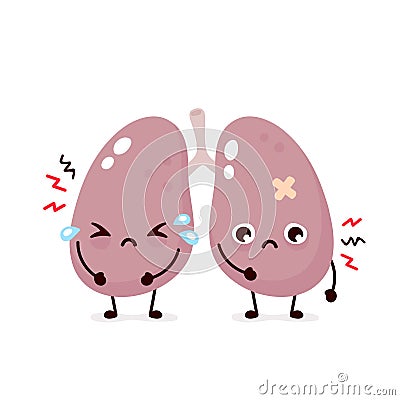 Sad suffering sick cute lungs Vector Illustration