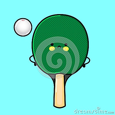 Sad Table Tennis Racket. Forlorn Ping Pong Paddle Character Vector Illustration