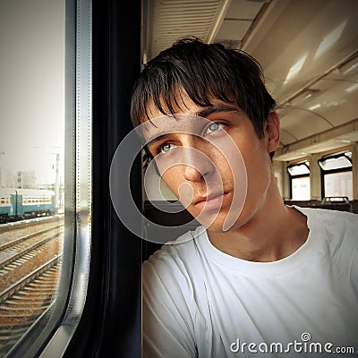 Sad Teenager in the Train Stock Photo