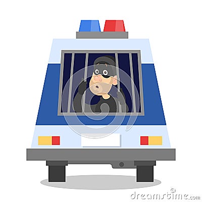 Sad thief in police car. Arrest of criminal Vector Illustration