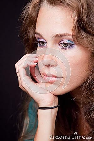 Sad thoughtful pensive woman Stock Photo