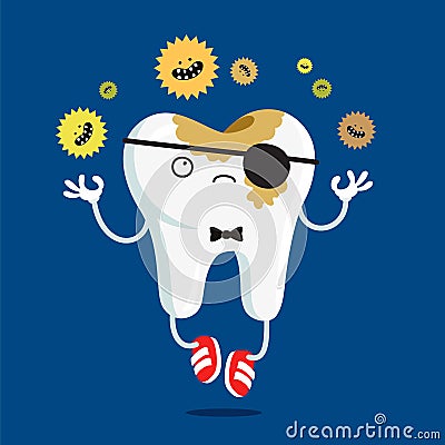 Sad tooth affected by caries Vector Illustration