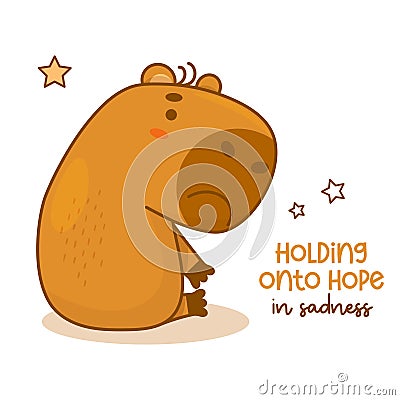 Sad unhappy capybara. Vector illustration. Funny animal character capibara rodent for design. Vector Illustration