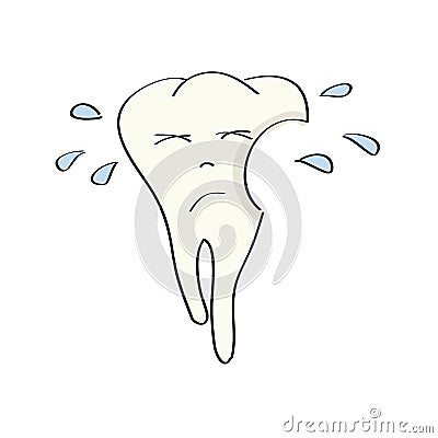 Sad, unhappy and crying unhealthy tooth with defect Vector Illustration