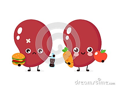 Sad unhealthy and happy strong human spleen organ Vector Illustration