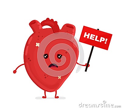 Sad unhealthy sick heart with nameplate Vector Illustration