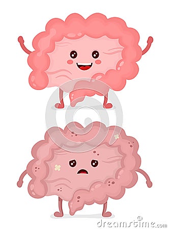 Sad unhealthy sick Intestine and strong Vector Illustration