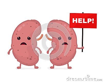 Sad unhealthy sick kidneys vector Vector Illustration