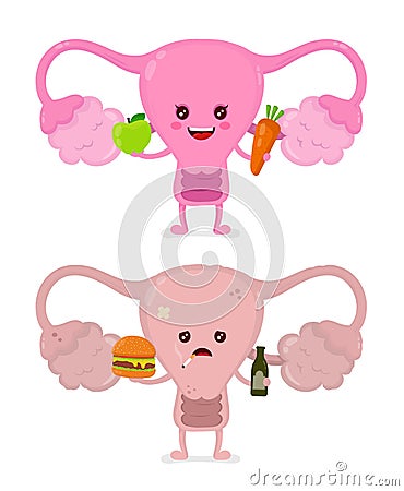 Sad unhealthy sick uterus with bottle of alcohol Vector Illustration