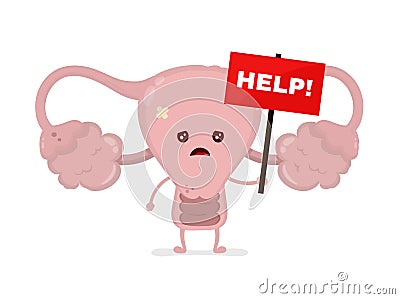 Sad unhealthy sick uterus with nameplate Vector Illustration