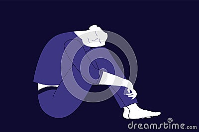 Sad or upset girl sitting by the brick wall. Vector Illustration