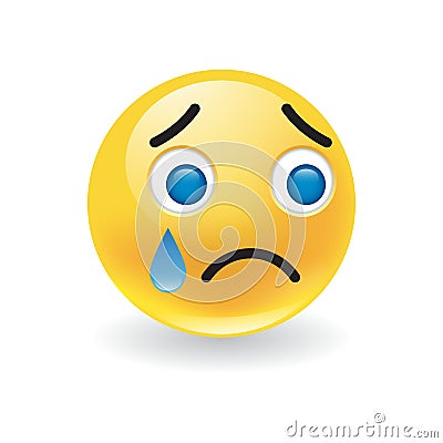 Sad upset little yellow round emoticon crying Vector Illustration