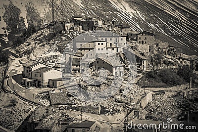 Sad view of Castelluccio di Norcia village destroyed by strong earthquake of central Italy Stock Photo