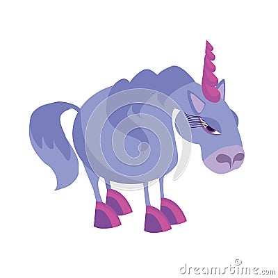 Sad violet unicorn Vector Illustration