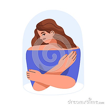 Sad woman in bad mood, feeling lonely and depressed. Psychology concept of melancholy, desperation, depression. Unhappy Vector Illustration
