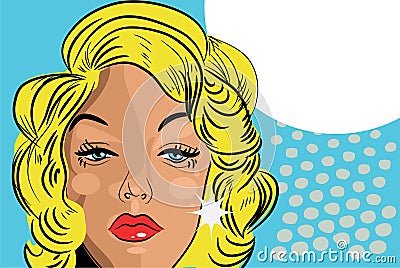 Sad woman beaitiful face comic tattoo style retro blond Stock Photo