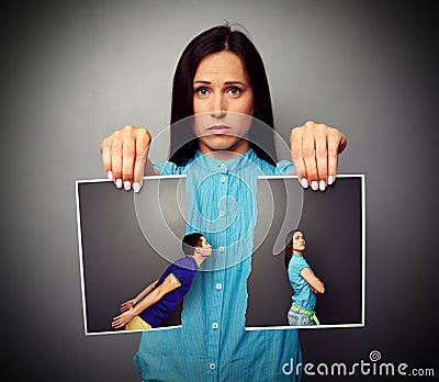 Sad woman broking off relationship Stock Photo