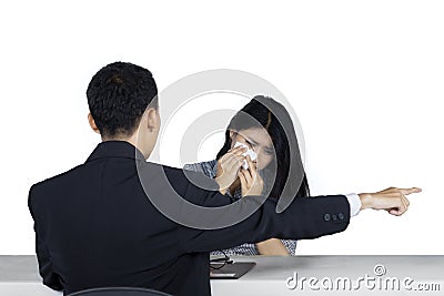 Sad woman expelled by her boss Stock Photo