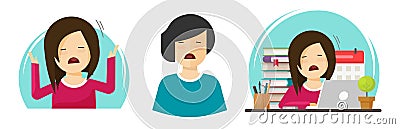 Sad woman girl in grief vector drawing or depressed frustrated pupil child person flat cartoon illustration, character with Vector Illustration