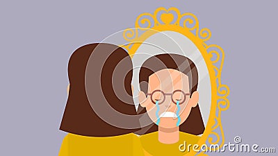 A Sad Woman In Mirror Vector Illustration