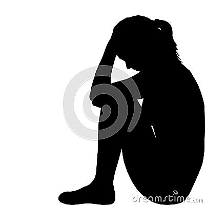 Sad woman silhouette Vector Illustration