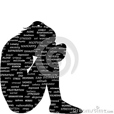 Sad woman silhouette with typography pattern Vector Illustration