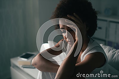 Sad woman suffering from insomnia Stock Photo