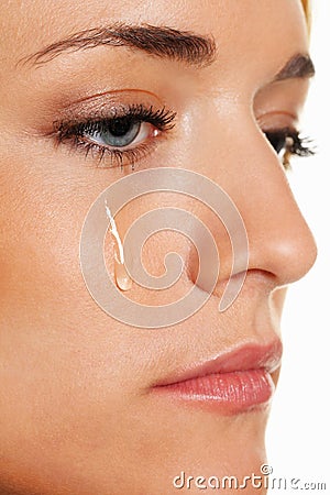 Sad woman weeps tears. Photo icon fear and G Stock Photo