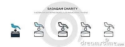 Sadaqah charity icon in different style vector illustration. two colored and black sadaqah charity vector icons designed in filled Vector Illustration