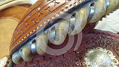 Close up of a Quarter Horse Western Show Saddle rear view Stock Photo