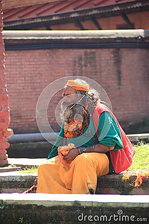 Sadhu (Hindu holy man)In Nepal. Editorial Stock Photo