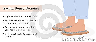 Sadhu Nails Boards Benefits information poster. Bed of Nails. Yogic exercise. Fire Meditation Boards. Yoga desk. A feet Vector Illustration