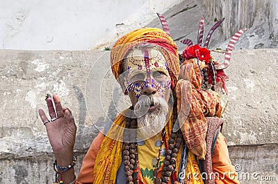 A Sadhu near Pashupatinath Temple. Editorial Stock Photo