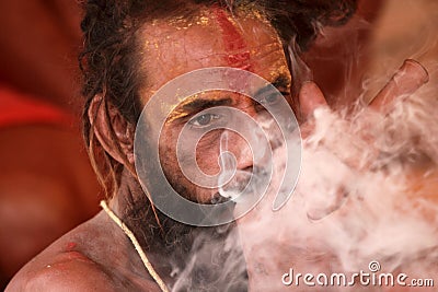 Sadhu smoke chillum Editorial Stock Photo