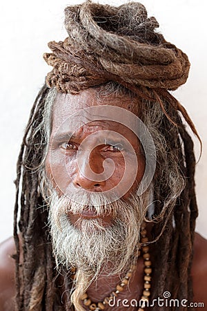 Sadhu (holy man) in Varanasi, India. Editorial Stock Photo