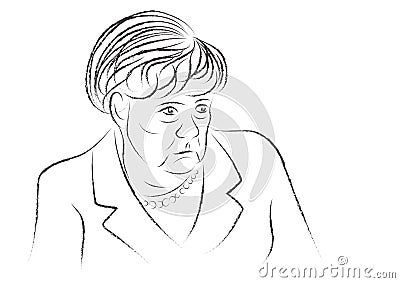 Sadness Angela Merkel sketch Editorial Stock Photo