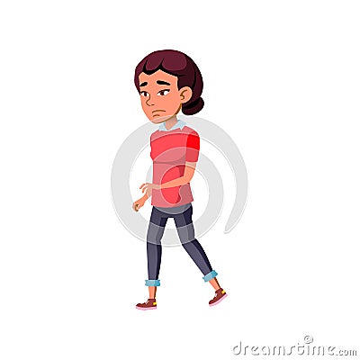 sadness girl child going from school with bad mark cartoon vector Vector Illustration