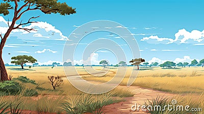 safari african bushveld scenic Cartoon Illustration