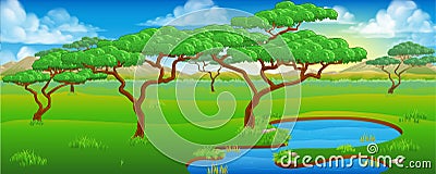 Safari African Savannah Scene Landscape Vector Illustration