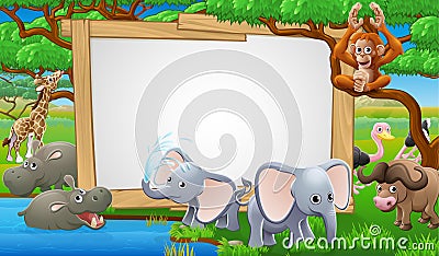 Safari Animals Cartoon Sign Vector Illustration