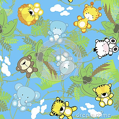 Safari baby animals seamless pattern Vector Illustration